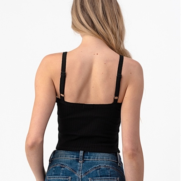 Summer Ribbed Black Cami semi Crop top tank - Picture 4 of 6